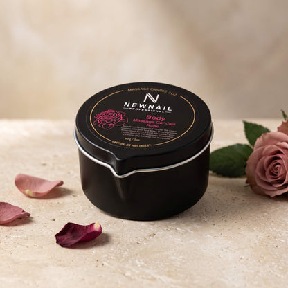 Temptico rose-scented massage candle with rose blossoms