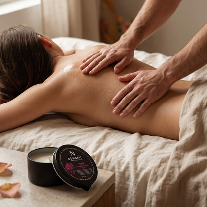 Warm massage candle oil on the back during a romantic massage